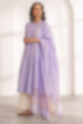 Purple Silk Chanderi Sequins Embroidered Gathered Kurta Set by Vaaya at Pernia's Pop Up Shop