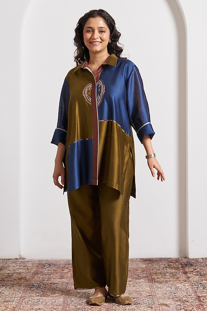 Multi-Colored Silk Chanderi Kurta Set by Vaaya at Pernia's Pop Up Shop