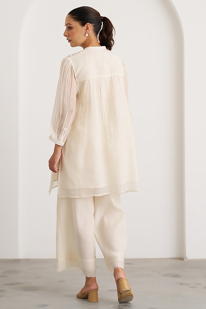 Pearl White Mul Chanderi Handwork Top by Vaaya at Pernia's Pop Up Shop