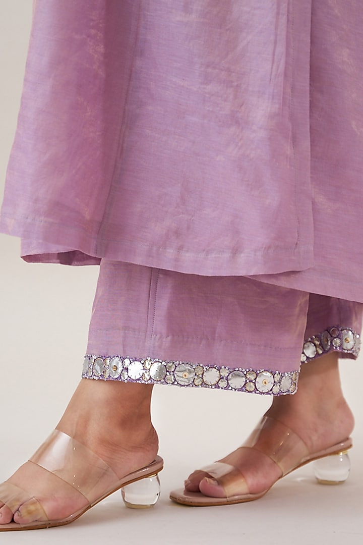 Lavender Silk Tissue Chanderi Handwork Kurta Set by Vaaya at Pernia's Pop Up Shop