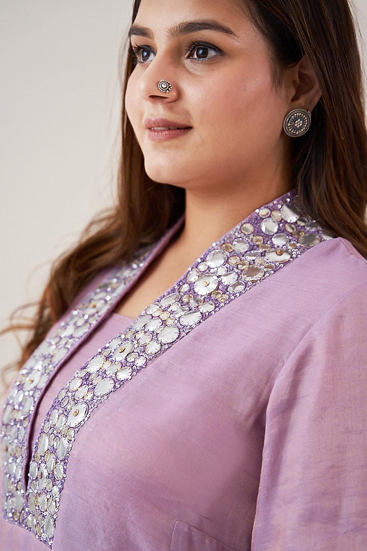 Lavender Silk Tissue Chanderi Handwork Kurta Set by Vaaya at Pernia's Pop Up Shop