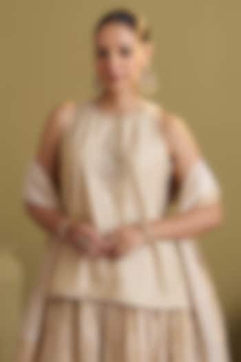 Gold Silk Tissue Chanderi Handwork Top by Vaaya at Pernia's Pop Up Shop