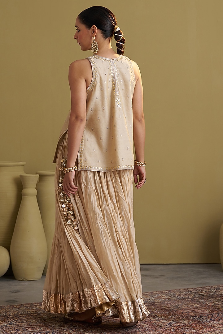 Gold Silk Tissue Chanderi Handwork Top by Vaaya at Pernia's Pop Up Shop