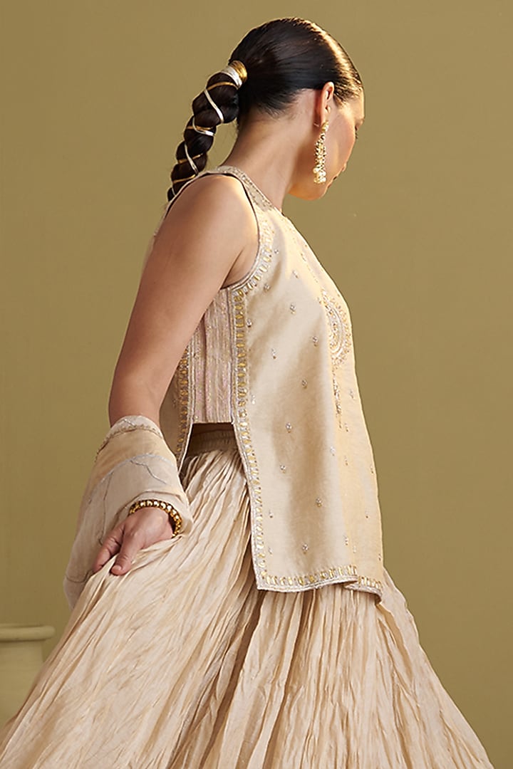 Gold Silk Tissue Chanderi Handwork Top by Vaaya at Pernia's Pop Up Shop