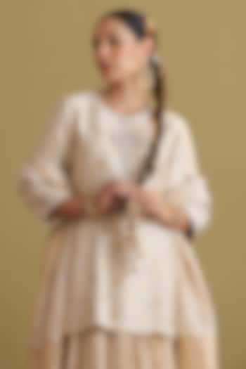 Gold & Silver Banarasi Moonga Silk Handwork Top by Vaaya at Pernia's Pop Up Shop