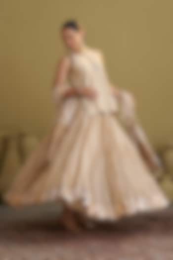 Gold Mercerized Silk Tissue Chanderi Gota Work Dupatta by Vaaya at Pernia's Pop Up Shop