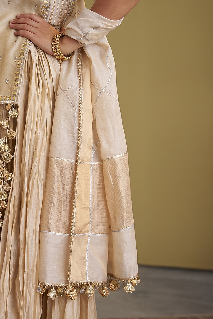 Gold Mercerized Silk Tissue Chanderi Gota Work Dupatta by Vaaya at Pernia's Pop Up Shop