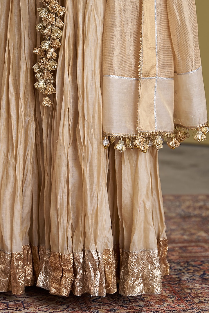 Gold Mercerized Silk Tissue Chanderi Gota Work Dupatta by Vaaya at Pernia's Pop Up Shop