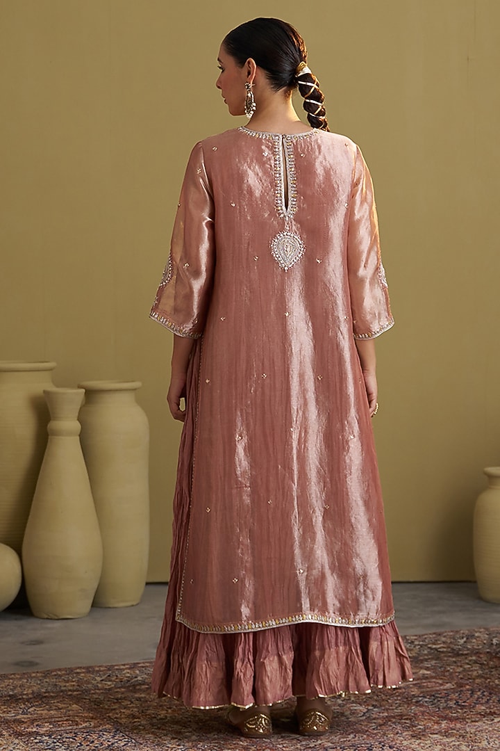 Rose Pink Silk Chanderi Handwork Kalidar Kurta by Vaaya at Pernia's Pop Up Shop