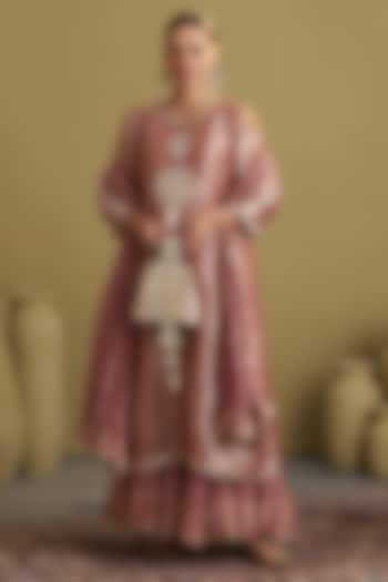 Rose Pink Crushed Silk Chanderi Gota Work Dupatta by Vaaya at Pernia's Pop Up Shop