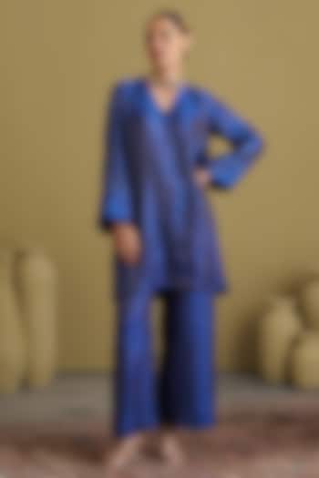 Sapphire Blue Banarasi Silk Brocade Co-Ord Set by Vaaya at Pernia's Pop Up Shop