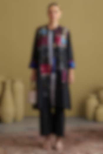 Black Handwoven Silk Cotton Hand Work Jacket by Vaaya at Pernia's Pop Up Shop