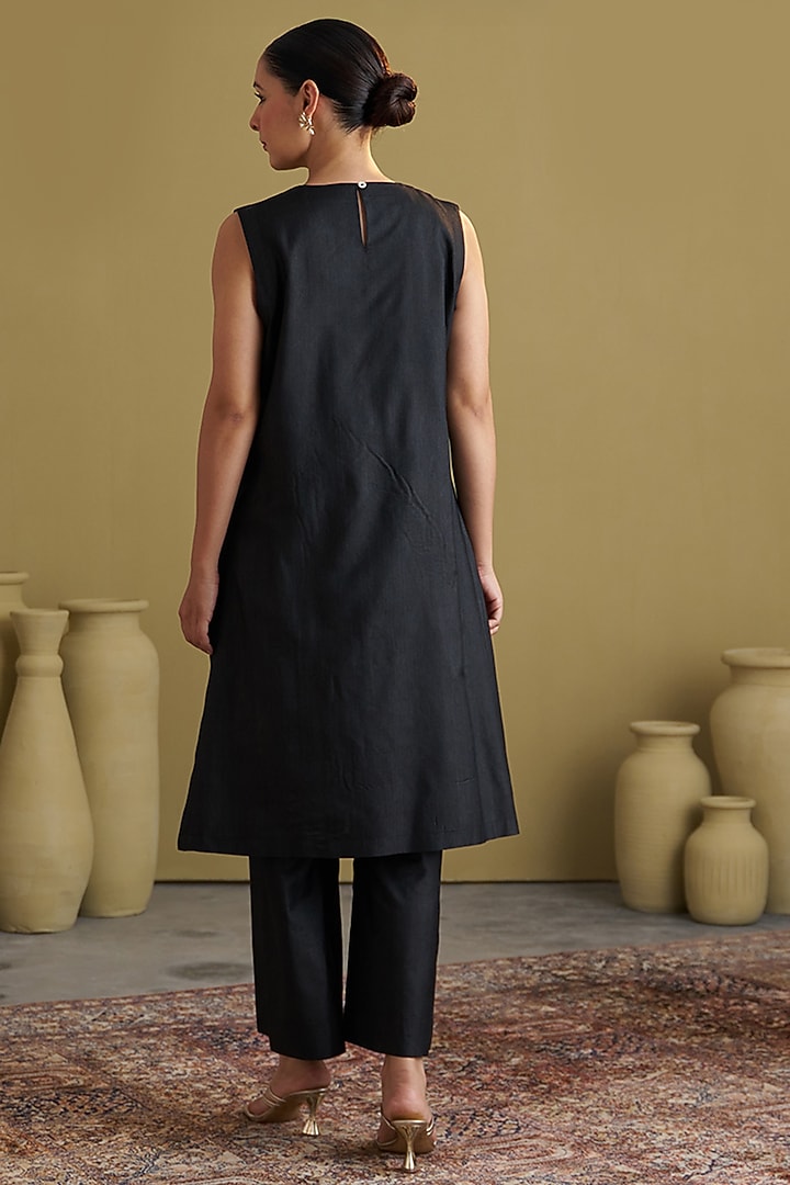 Black Handwoven Silk Cotton Co-Ord Set by Vaaya at Pernia's Pop Up Shop