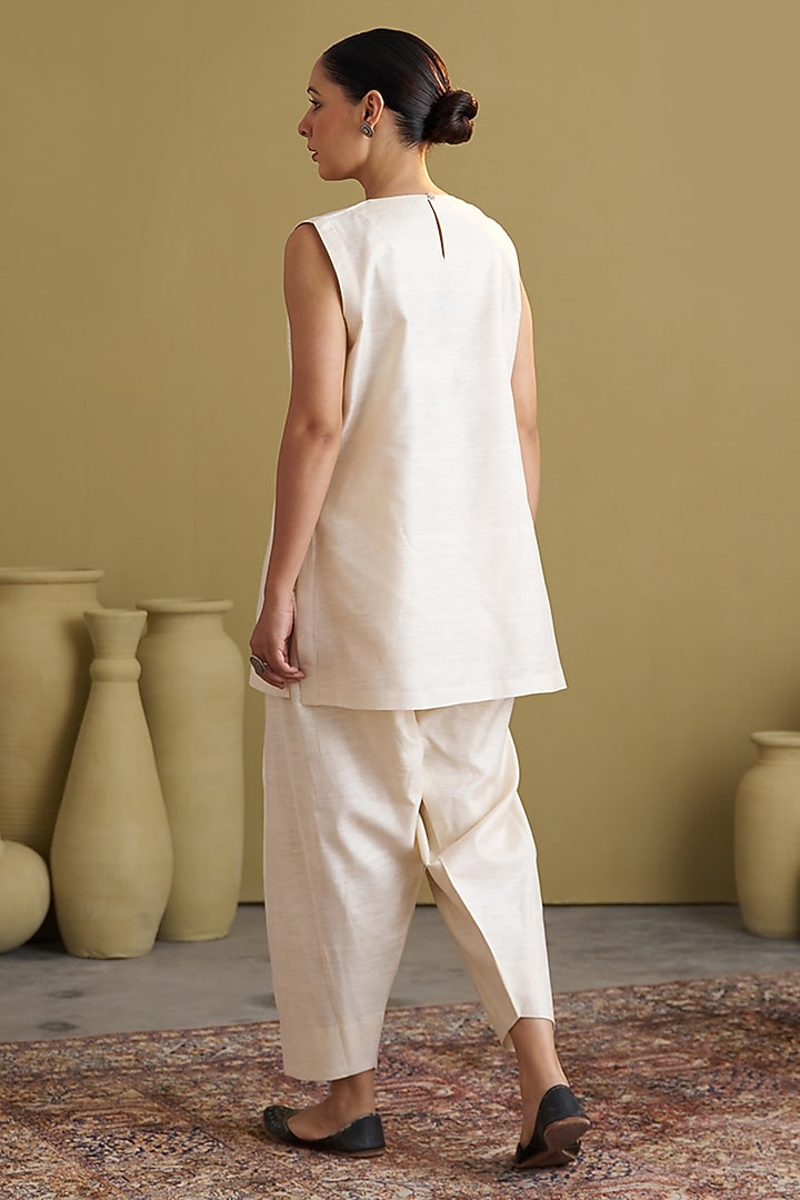 Ivory Mulberry Silk Co-Ord Set by Vaaya at Pernia's Pop Up Shop