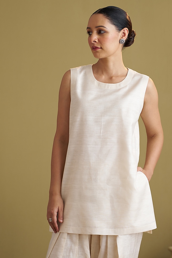 Ivory Mulberry Silk Co-Ord Set by Vaaya at Pernia's Pop Up Shop