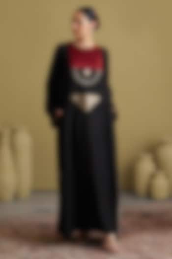 Black Handwoven Katan Viscose Zardosi Work Vacation Dress by Vaaya at Pernia's Pop Up Shop