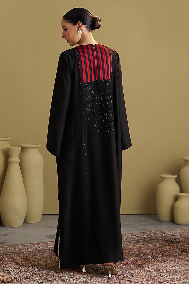 Black Handwoven Katan Viscose Zardosi Work Vacation Dress by Vaaya at Pernia's Pop Up Shop