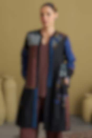 Black Handwoven Silk Cotton Embroidered Jacket by Vaaya at Pernia's Pop Up Shop