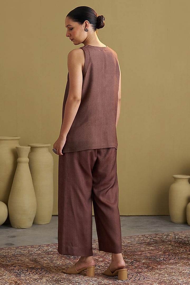Brown Handwoven Silk Cotton Co-Ord Set by Vaaya at Pernia's Pop Up Shop
