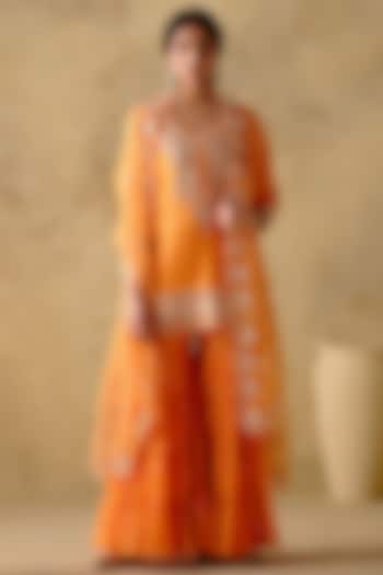 Tangerine Chanderi Silk Gharara Set by Varun chhabra