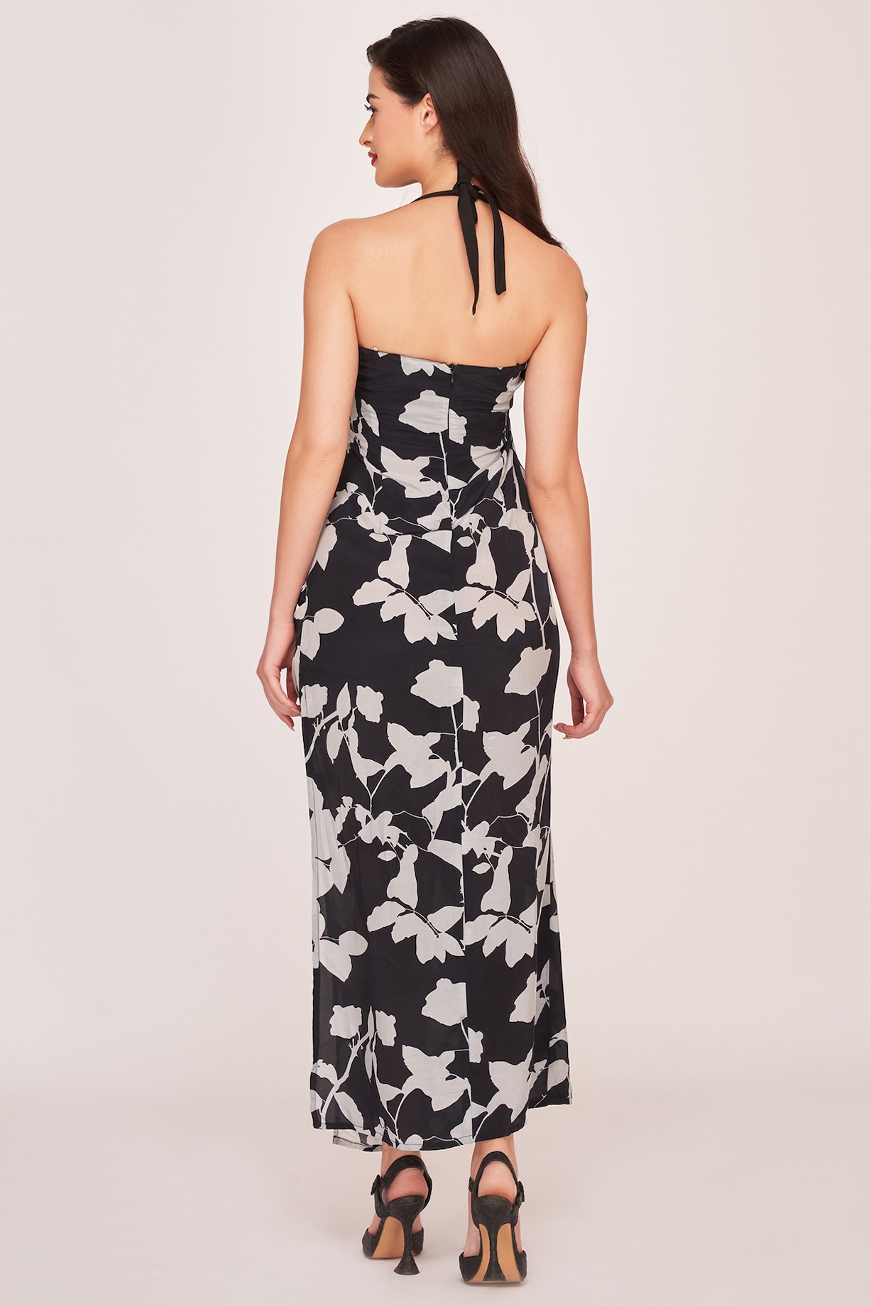 Black Crepe Printed Ankle-Length Dress Design by House of Varada