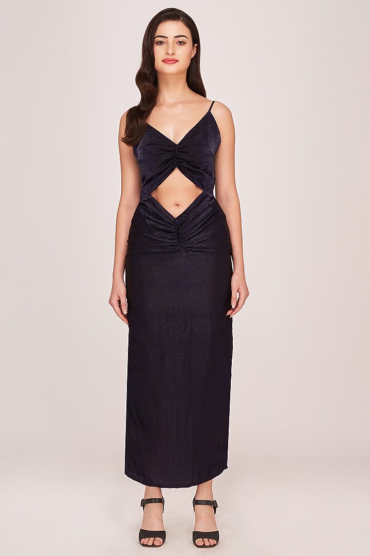 Purple Crepe Cut-Out Shimmer Midi Summer Dress by House of Varada at Pernia's Pop Up Shop