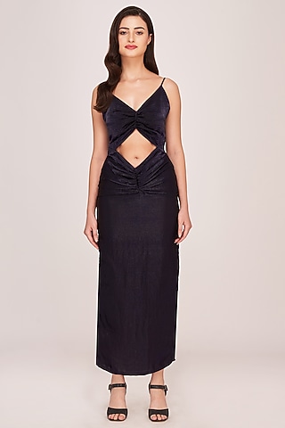 Purple Crepe Cut-Out Shimmer Midi Dress by House of Varada