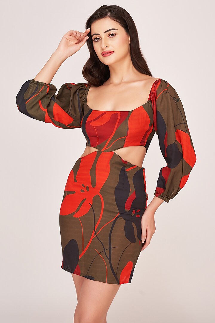 Green Satin Floral Printed Mini Summer Dress by House of Varada at Pernia's Pop Up Shop