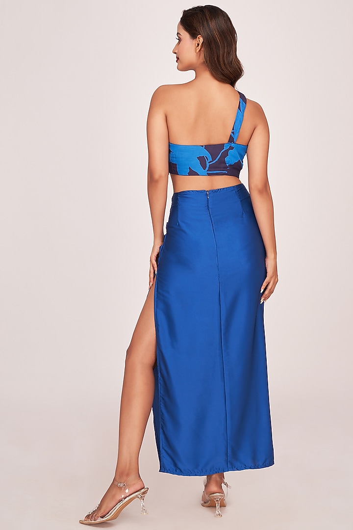 Blue Satin Ankle-Length Skirt Set by House of Varada at Pernia's Pop Up Shop