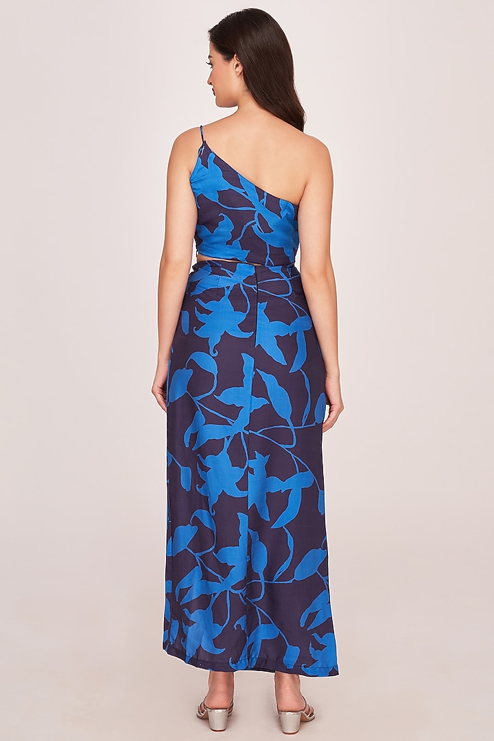 Blue Satin Ankle-Length Skirt Set by House of Varada at Pernia's Pop Up Shop