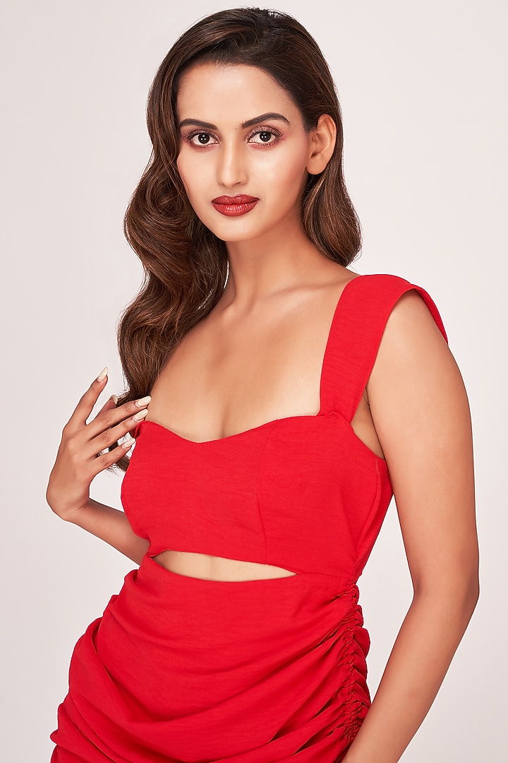 Red Hammer Crepe Mini Summer Dress by House of Varada at Pernia's Pop Up Shop