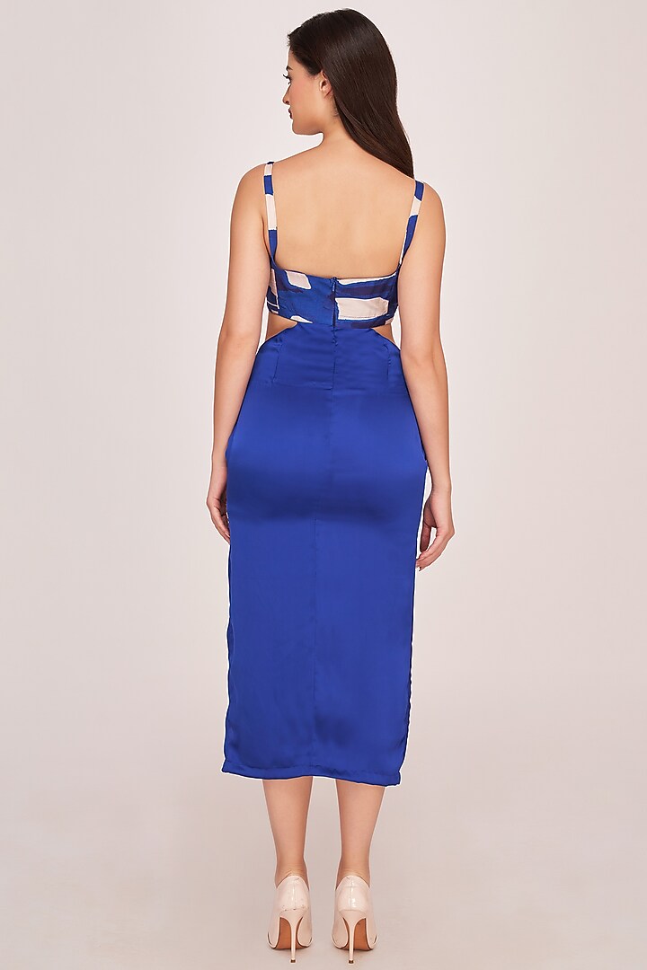 Royal Blue Satin Sleeveless Midi Summer Dress by House of Varada at Pernia's Pop Up Shop