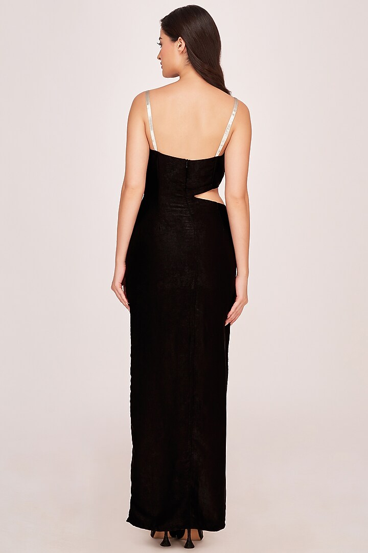 Silver & Black Satin Color Blocked Ankle-Length Summer Dress by House of Varada at Pernia's Pop Up Shop