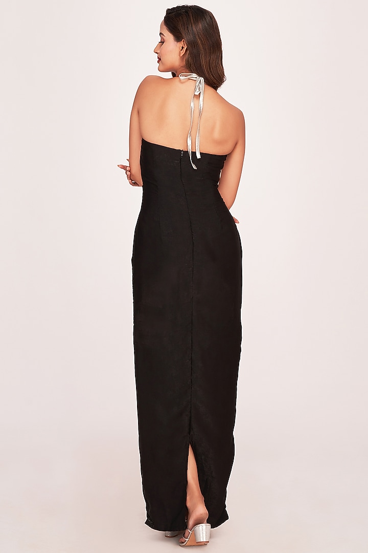 Silver & Black Satin Ankle-Length Summer Dress by House of Varada at Pernia's Pop Up Shop