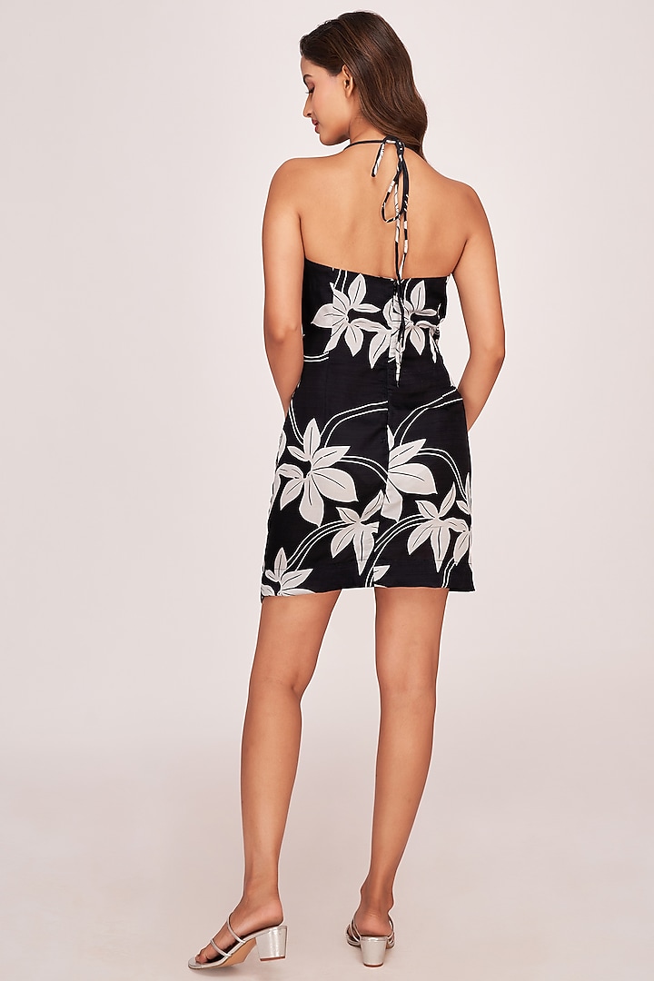 Black Satin Floral Mini Summer Dress by House of Varada at Pernia's Pop Up Shop