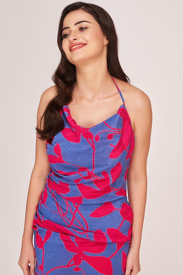 Blue & Pink Crepe Mini Summer Dress by House of Varada at Pernia's Pop Up Shop