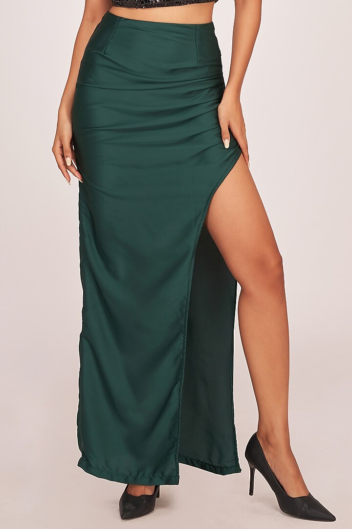 Green Satin Ankle-Length Skirt Set by House of Varada at Pernia's Pop Up Shop