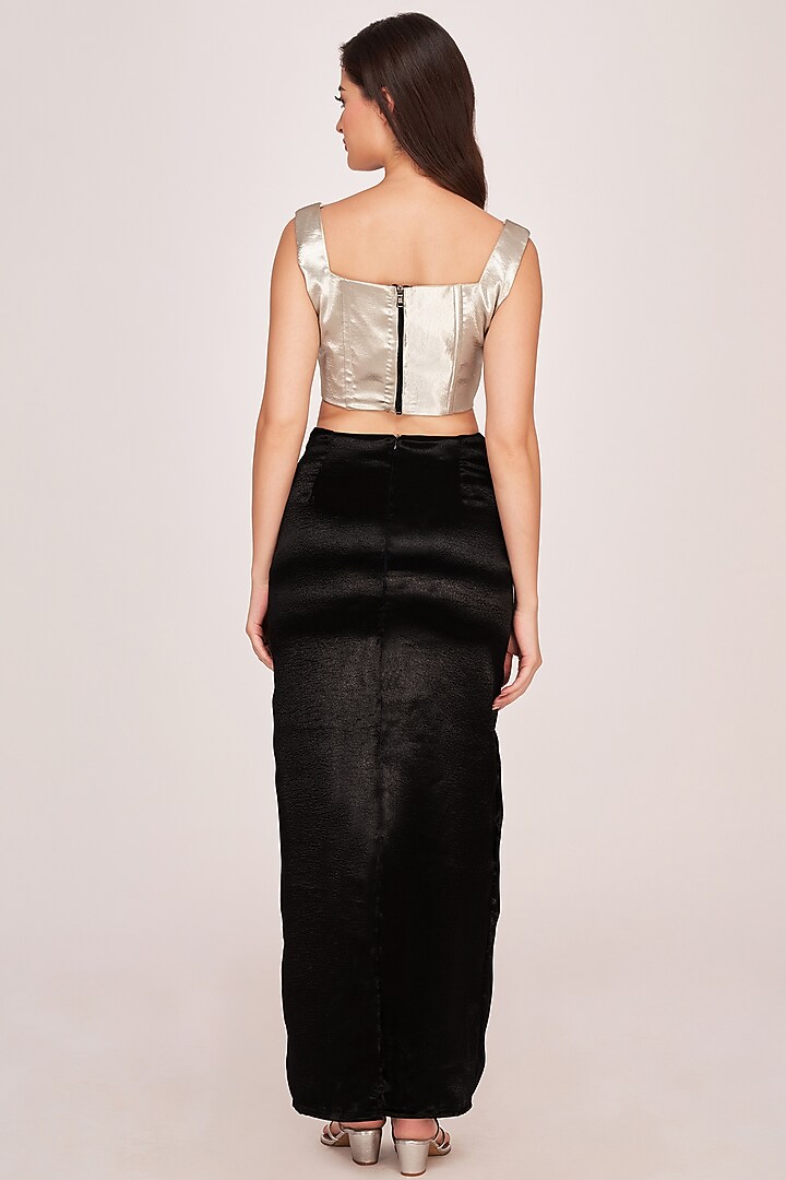 Black Satin Ankle-Length Skirt Set by House of Varada at Pernia's Pop Up Shop