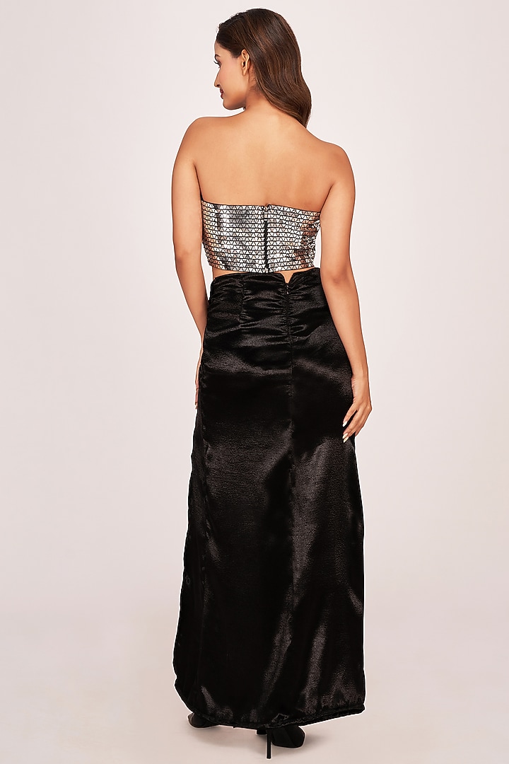 Black Satin Ankle-Length Skirt Set by House of Varada at Pernia's Pop Up Shop