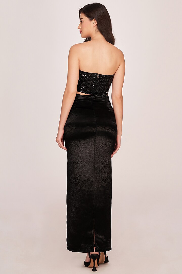 Black Satin Ankle-Length Skirt Set by House of Varada at Pernia's Pop Up Shop