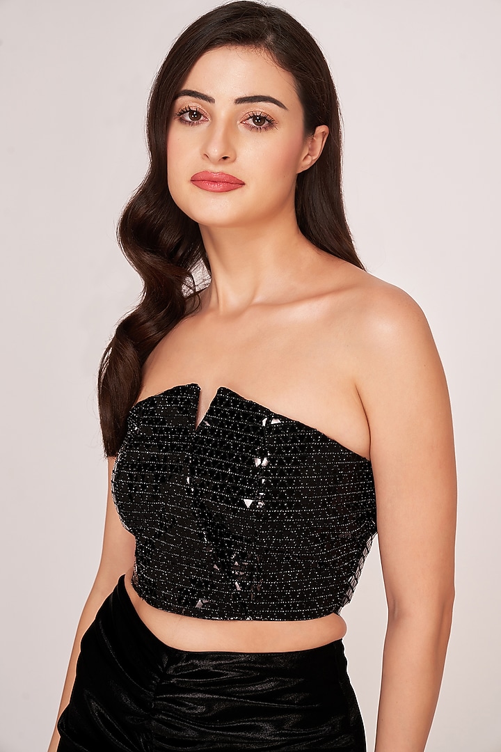 Black Satin Ankle-Length Skirt Set by House of Varada at Pernia's Pop Up Shop
