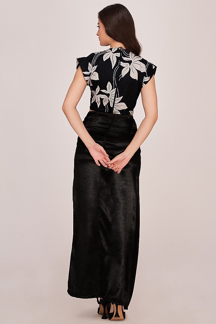 Black Satin Ankle-Length Skirt Set by House of Varada at Pernia's Pop Up Shop