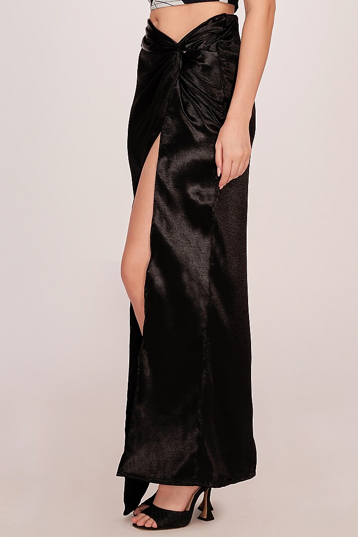 Black Satin Ankle-Length Skirt Set by House of Varada at Pernia's Pop Up Shop