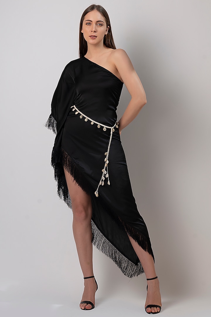 Black Armani Satin One-Shoulder Dress by House of Varada