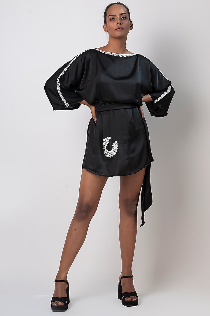 Black Georgette Lycra Embroidered Dress by House of Varada