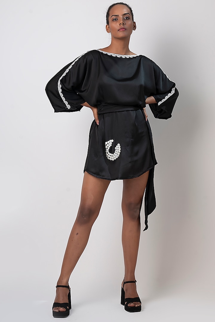 Black Georgette Lycra Embroidered Dress by House of Varada at Pernia's Pop Up Shop