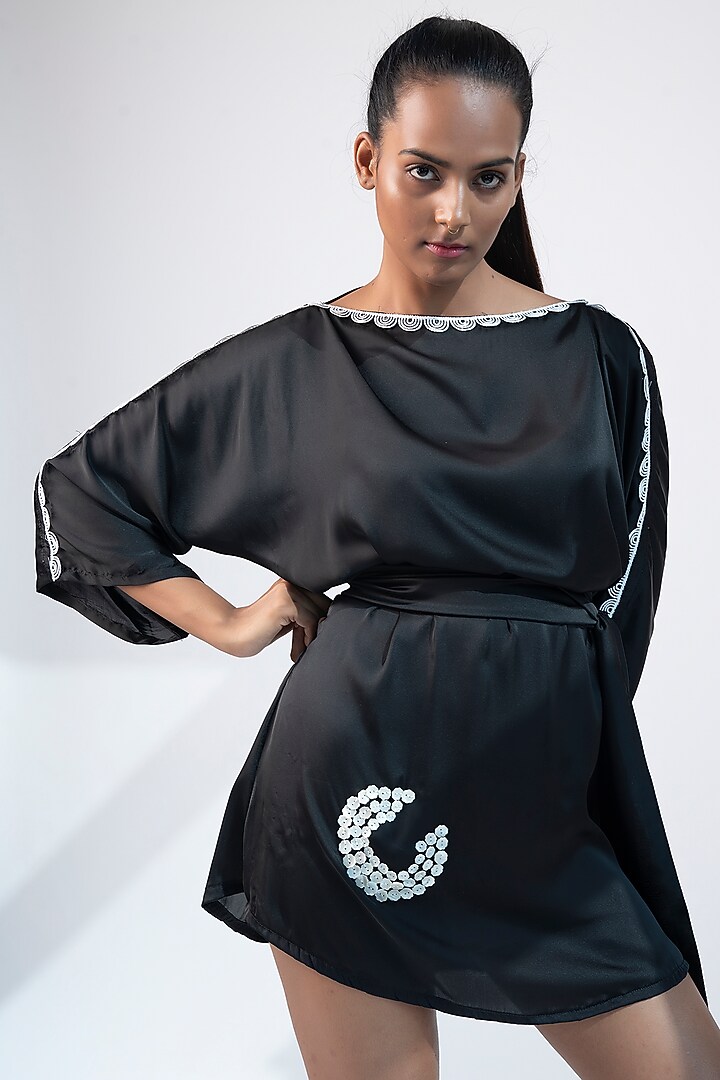 Black Georgette Lycra Embroidered Summer Dress by House of Varada at Pernia's Pop Up Shop