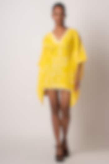 Yellow Cotton Tie-Dyed Printed Dress by House of Varada
