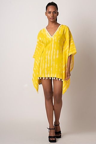 Yellow Cotton Tie-Dyed Printed Dress by House of Varada