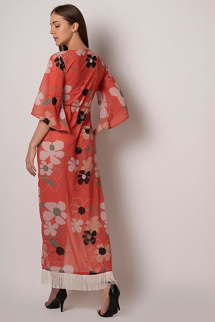 Orange Georgette Floral Printed & Embellished Summer Dress by House of Varada at Pernia's Pop Up Shop